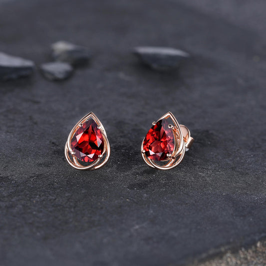 Dainty Red Garnet Earrings Green Emerald Studs Earrings Jewelry Vintage Floral Leaf Earrings May Birthstone Jewelry Anniversary Gift for Her - anerjuly