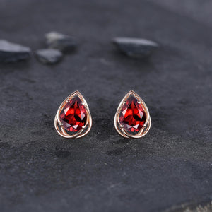 Dainty Red Garnet Earrings Green Emerald Studs Earrings Jewelry Vintage Floral Leaf Earrings May Birthstone Jewelry Anniversary Gift for Her - anerjuly