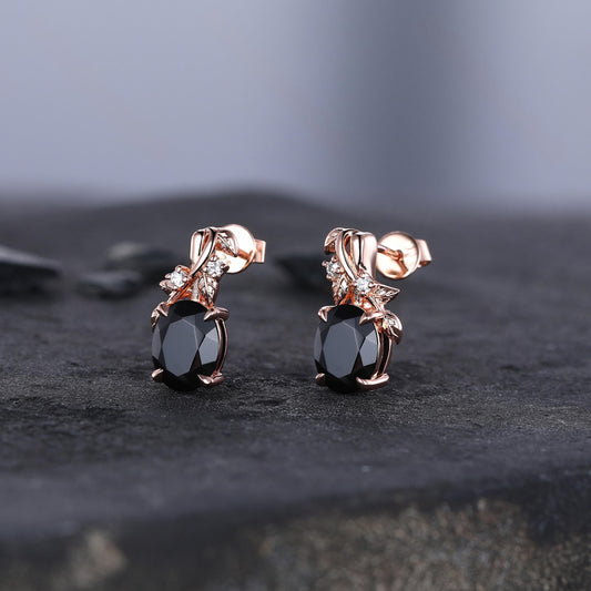 Dainty Twisted Black Onyx Earrings Rose Gold Branches Stud Earrings Women Unique Promise Anniversary Gift for Her Bridal Promise Jewelry - anerjuly