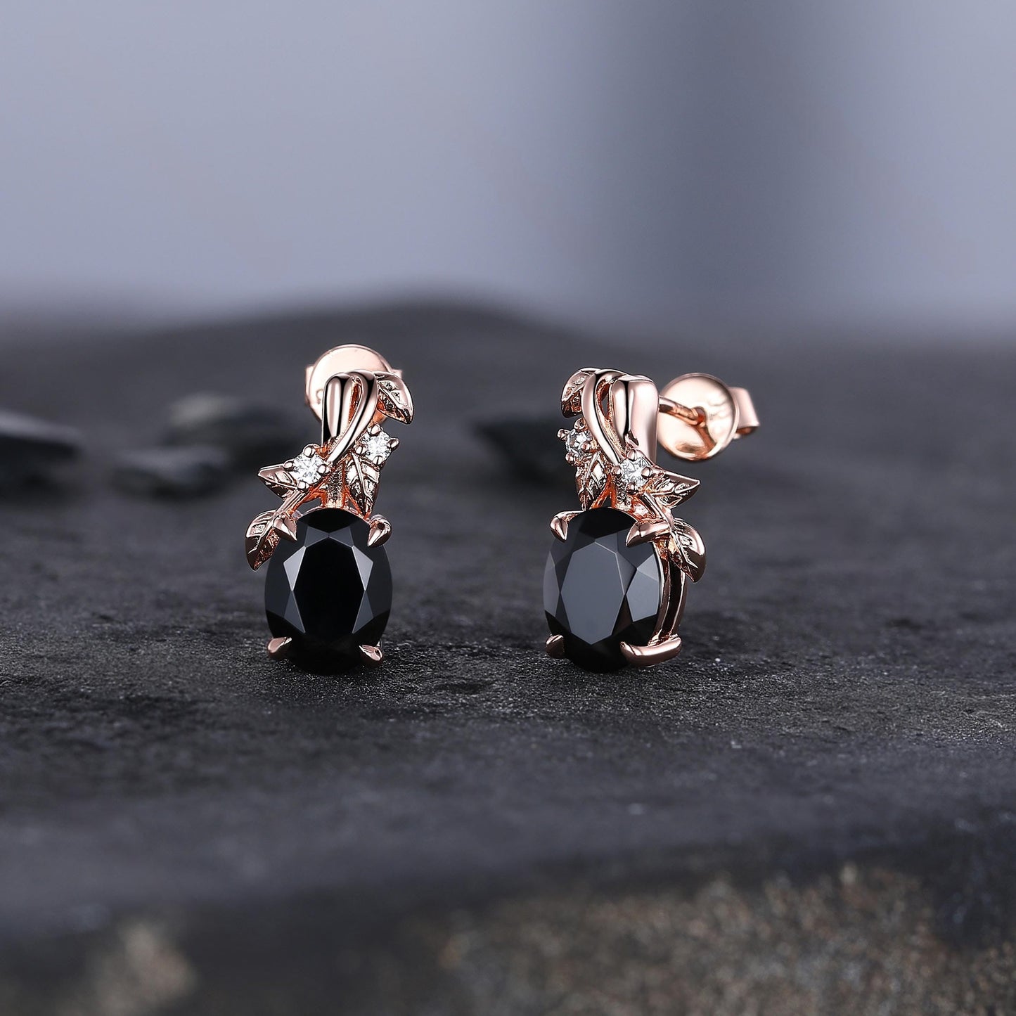 Dainty Twisted Black Onyx Earrings Rose Gold Branches Stud Earrings Women Unique Promise Anniversary Gift for Her Bridal Promise Jewelry - anerjuly