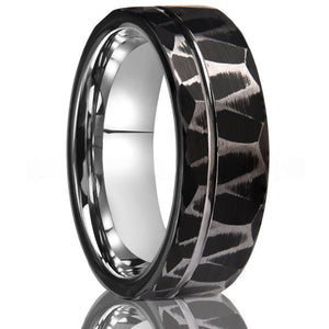 Diamond-Cut Two-Tone Black & Silver Tungsten Ring - anerjuly