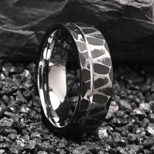 Diamond-Cut Two-Tone Black & Silver Tungsten Ring - anerjuly