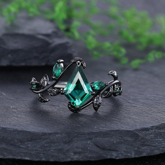 Emerald Matching Wedding Band Emerald And Emerald Engagement Couples Ring - anerjuly