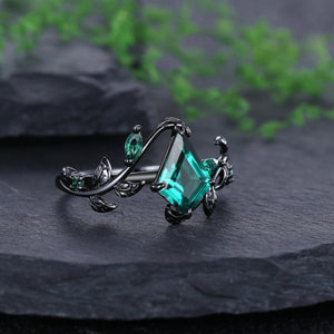 Emerald Matching Wedding Band Emerald And Emerald Engagement Couples Ring - anerjuly