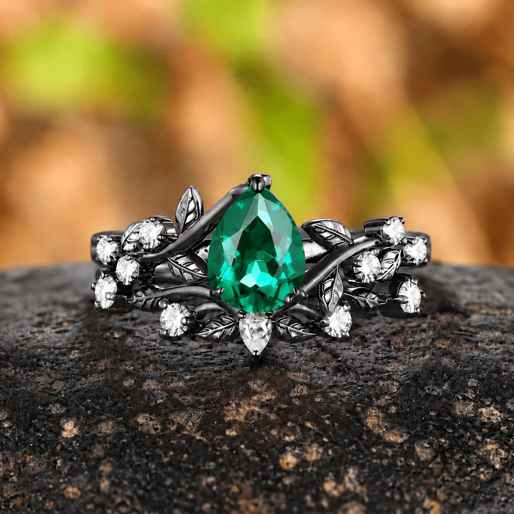 Emerald Matching Wedding Band Emerald And Emerald Engagement Couples Ring - anerjuly