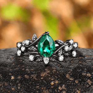 Emerald Matching Wedding Band Emerald And Emerald Engagement Couples Ring - anerjuly