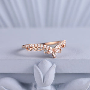 Floral Scroll Marquise White Zircon Curved Wedding Band - anerjuly