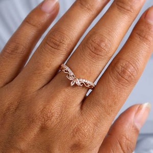 Floral Scroll Marquise White Zircon Curved Wedding Band - anerjuly