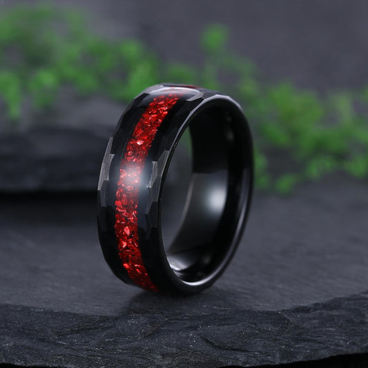 Garnet Couples Ring Set Pear Garnet Engagement Ring Set Gothic Black Gold Couple Rings Red Tungsten Wedding Band Bridal Promise Ring for Her - anerjuly