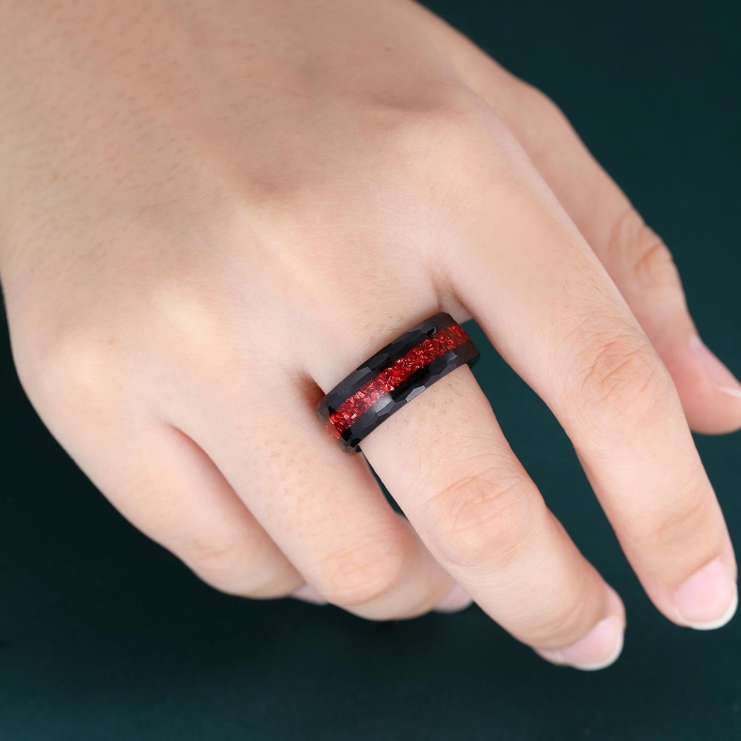 Garnet Couples Ring Set Pear Garnet Engagement Ring Set Gothic Black Gold Couple Rings Red Tungsten Wedding Band Bridal Promise Ring for Her - anerjuly