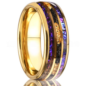 His Ring - Gold Tungsten Ring with Purple Nebula & Gold Foil Inlay