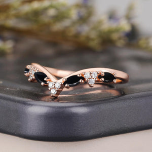 Gothic Black Onyx Marquise Curved Wedding Band - anerjuly