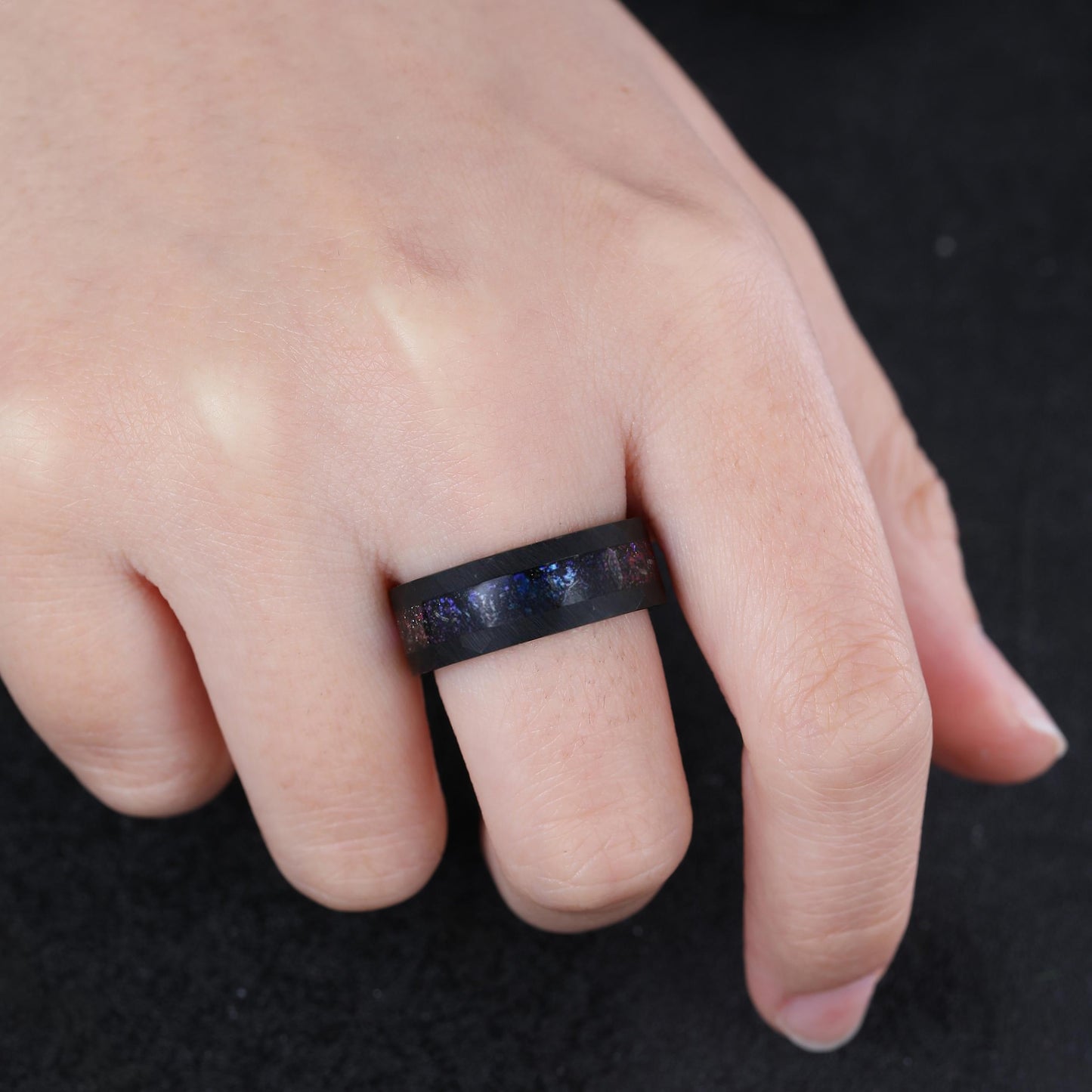 Gothic Blue Sandstone Couple Rings His&Her Matching Wedding Band Amethyst Engagement Ring Unique Black Gold Art Deco Twig Vine Leaf Ring - anerjuly