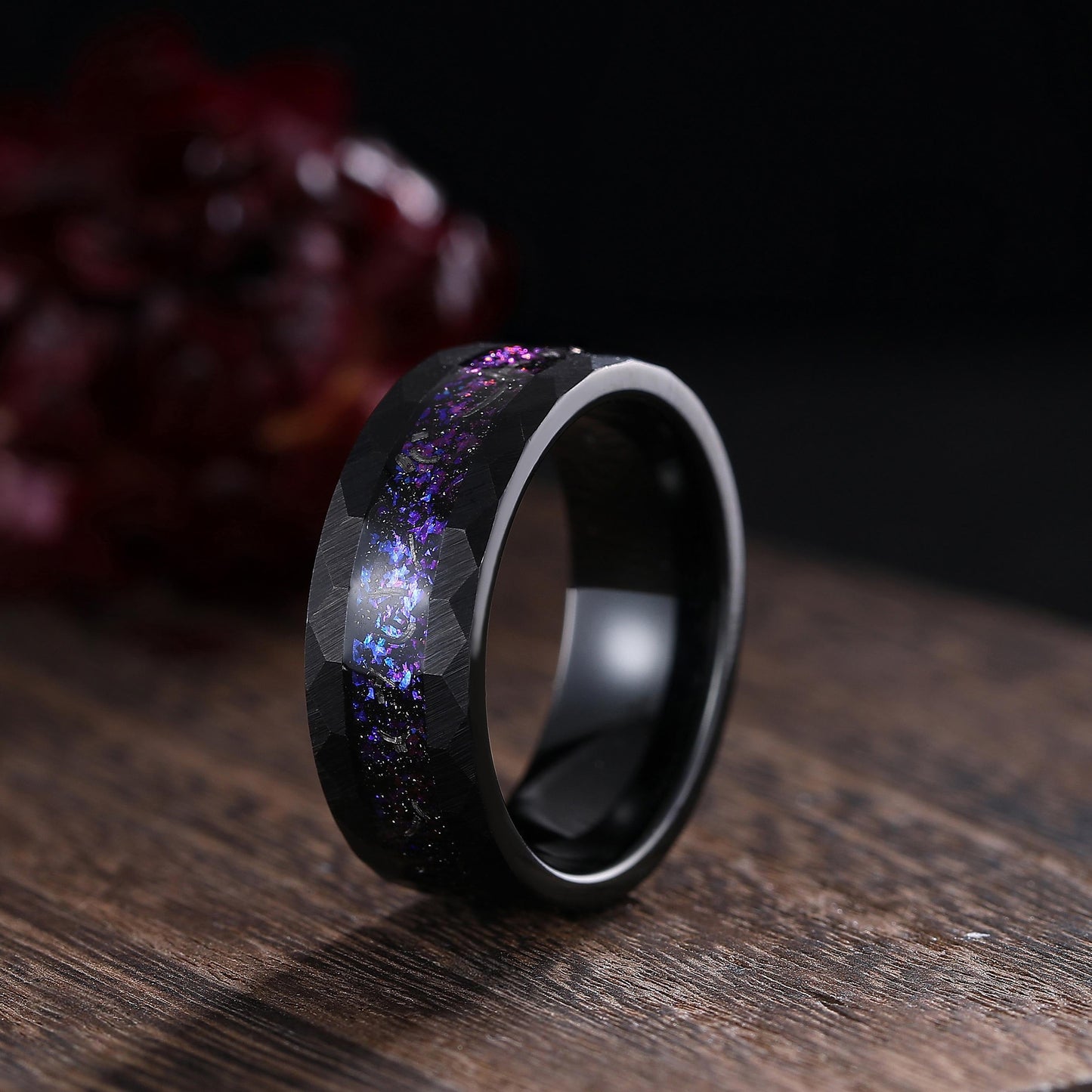 Gothic Blue Sandstone Couple Rings His&Her Matching Wedding Band Amethyst Engagement Ring Unique Black Gold Art Deco Twig Vine Leaf Ring - anerjuly