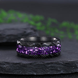hexagon amethyst couple ring set tungsten ring, black gold amethyst engagement ring, his and hers wedding band promise ring - anerjuly