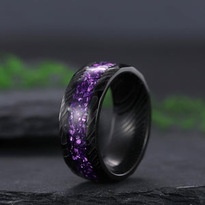 hexagon amethyst couple ring set tungsten ring, black gold amethyst engagement ring, his and hers wedding band promise ring - anerjuly