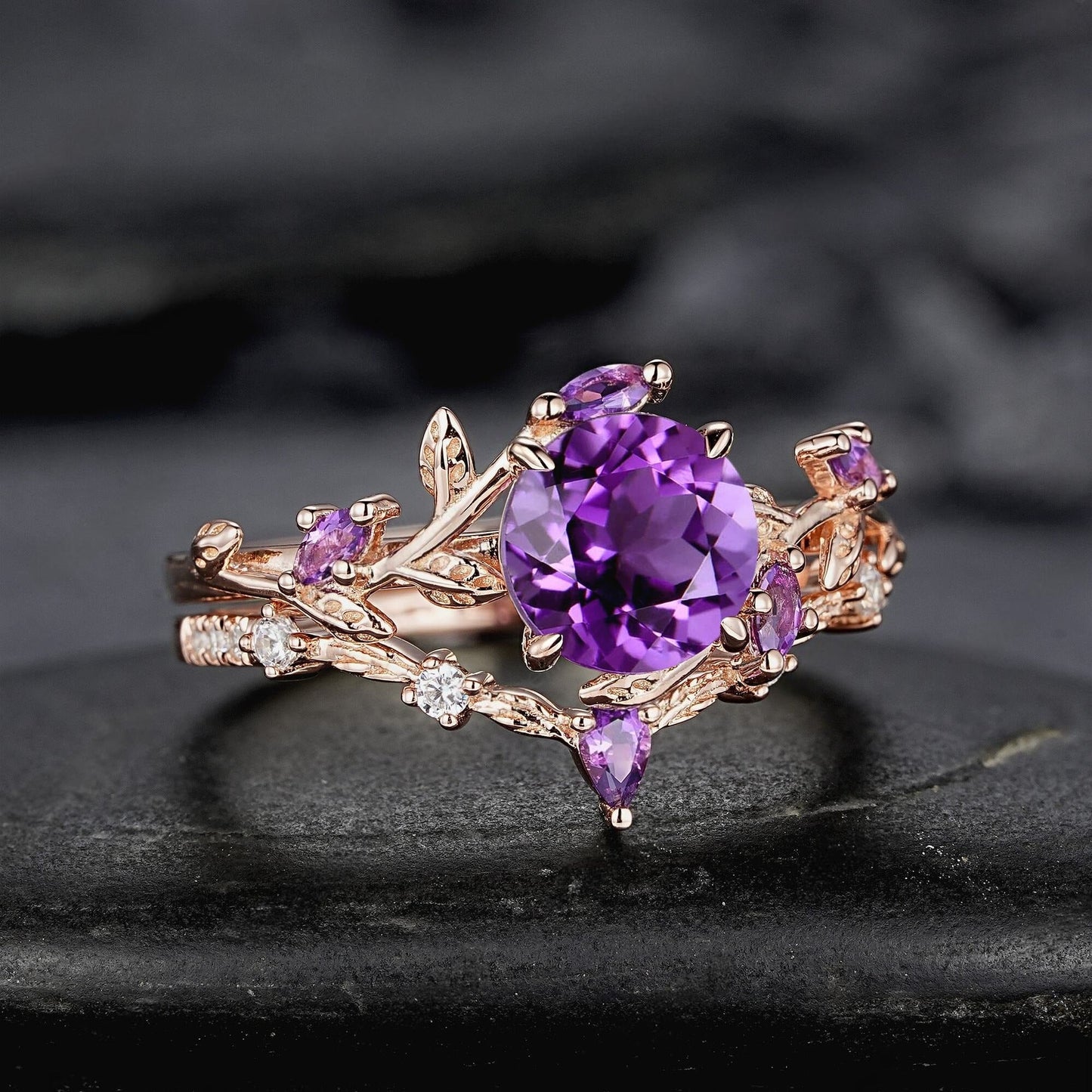Hexagon Cut Amethyst Engagement Ring Wedding Rings For Women Vintage Purple Gemstone Promise Ring Gift For Her - anerjuly