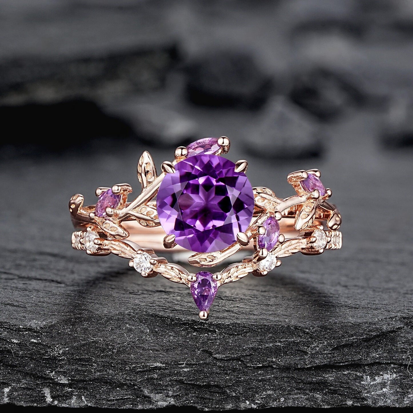 Hexagon Cut Amethyst Engagement Ring Wedding Rings For Women Vintage Purple Gemstone Promise Ring Gift For Her - anerjuly