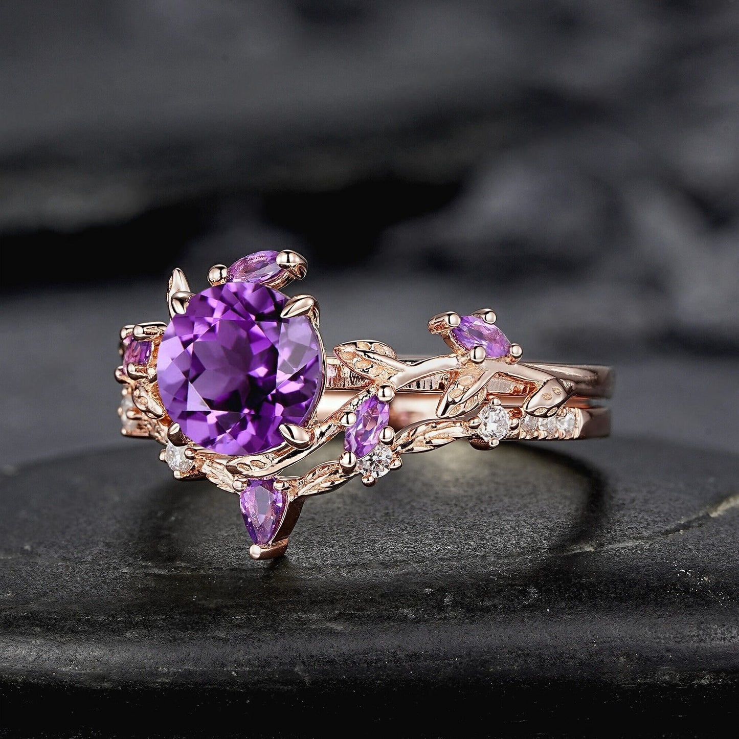Hexagon Cut Amethyst Engagement Ring Wedding Rings For Women Vintage Purple Gemstone Promise Ring Gift For Her - anerjuly