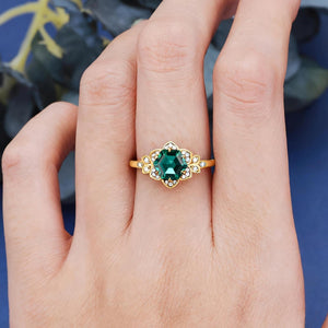 Hexagon Cut Leaf Emerald & Tungsten Couple Ring Set - anerjuly