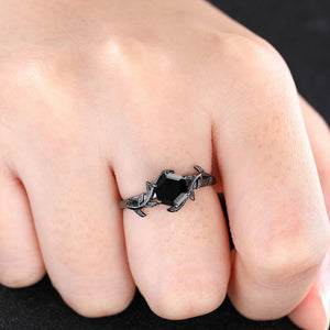 Hexagon Cut Vintage Black Onyx Couple Ring Set Rose Gold Black Tungsten Wedding Band for His and Her Promise Ring - anerjuly