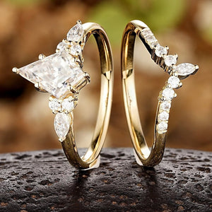 Kite Cut White Moissanite Engagement Ring Set