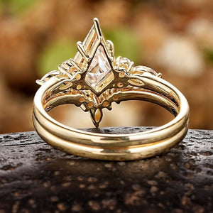 Kite Cut White Moissanite Engagement Ring Set
