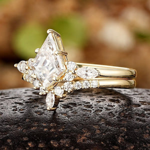 Kite Cut White Moissanite Engagement Ring Set