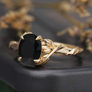 Leaf & Vine Oval Black Onyx Engagement Ring