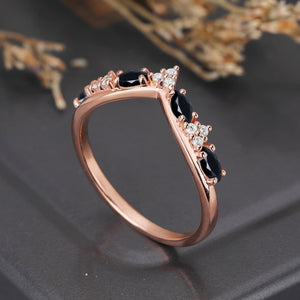 Gothic Black Onyx Marquise Curved Wedding Band