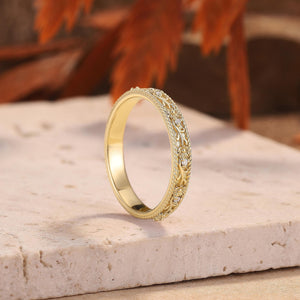 Vintage Floral Scroll Stone Accent Wedding Band
