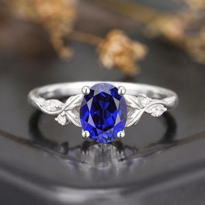 Leaf & Vine Oval Blue Sapphire Engagement Ring