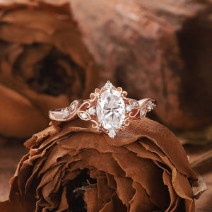 Inspired Leaf Moissanite Bridal Set Couple Ring Set His and Her Engagement Ring - anerjuly
