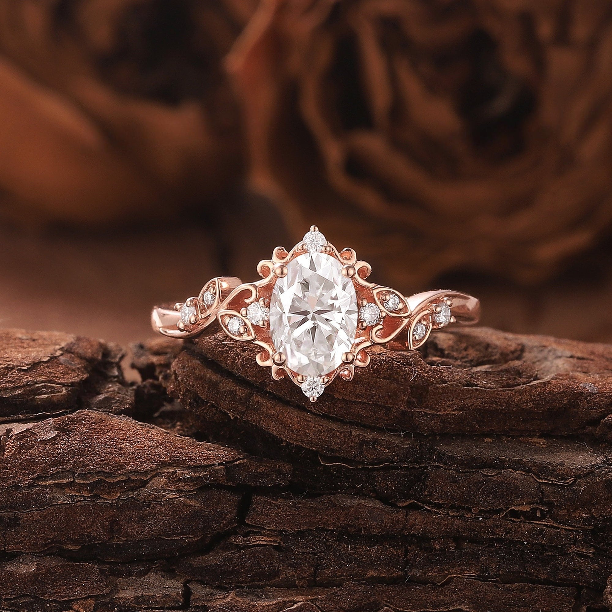 Inspired Leaf Moissanite Bridal Set Couple Ring Set His and Her Engagement Ring - anerjuly