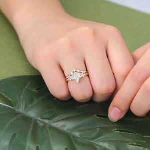 Kite cut Moissanite Engagement ring set Engagement Ring Cluster Ring Art Deco Ring - anerjuly