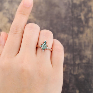 Kite cut Nature Moss Agate Moss Agate Black Gold Ring Set Engagement Ring - anerjuly