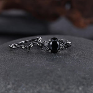 Leaf Branch Natural Black Onyx S925 Ring Nature Inspired Bridal Engagement Ring - anerjuly