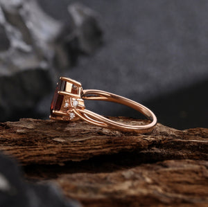 Long Hexagon Natural Red Garnet Engagement Ring Promise Ring - anerjuly