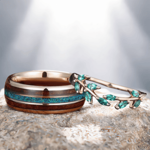 Marquise emerald Tungsten Unique His and Hers Rings Couple Ring - anerjuly
