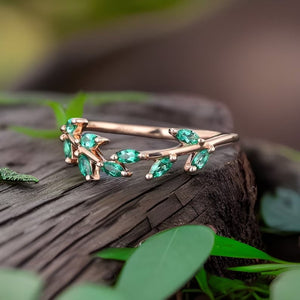 Marquise emerald wedding band Emerald Engagement Unique Floral Emerald Wedding Ring - anerjuly