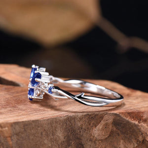 Marquise Sapphire Butterfly Tungsten Meteorite Opal Men's Band Nature Vine Blue Couples Rings - anerjuly