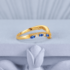 Milgrain Marquise Blue Sapphire Chevron Wedding Band - anerjuly