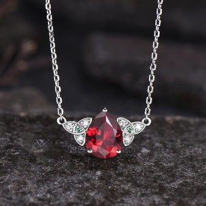 Minimalist Pear Cut Ruby Wedding Pendant Unique Rose Gold Moissanite Emerald Pendant Art Deco July Birthstone Anniversary Pendant - anerjuly