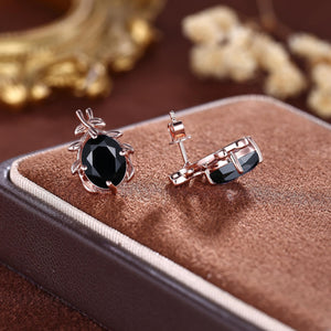 Nature Inspired Black Onyx Everyday Vine Leaf Nature Inspired Onyx Studs Earrings - anerjuly