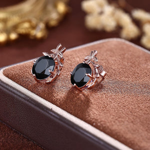 Nature Inspired Black Onyx Everyday Vine Leaf Nature Inspired Onyx Studs Earrings - anerjuly