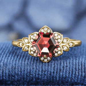 Nature Inspired Garnet Ring Black Gold Couple Rings Tungsten Wedding Band Promise Ring - anerjuly