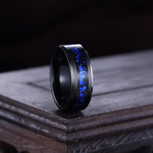 Orion Nebula Ring Unique Tungsten Men Ring Crushed Sapphire Wedding Band - anerjuly