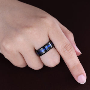 Orion Nebula Ring Unique Tungsten Men Ring Crushed Sapphire Wedding Band - anerjuly