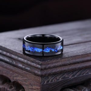 Orion Nebula Ring Unique Tungsten Men Ring Crushed Sapphire Wedding Band - anerjuly