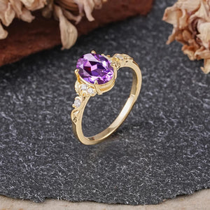 Oval Amethyst Engagement Ring Rose Gold Vintage Promise Ring - anerjuly